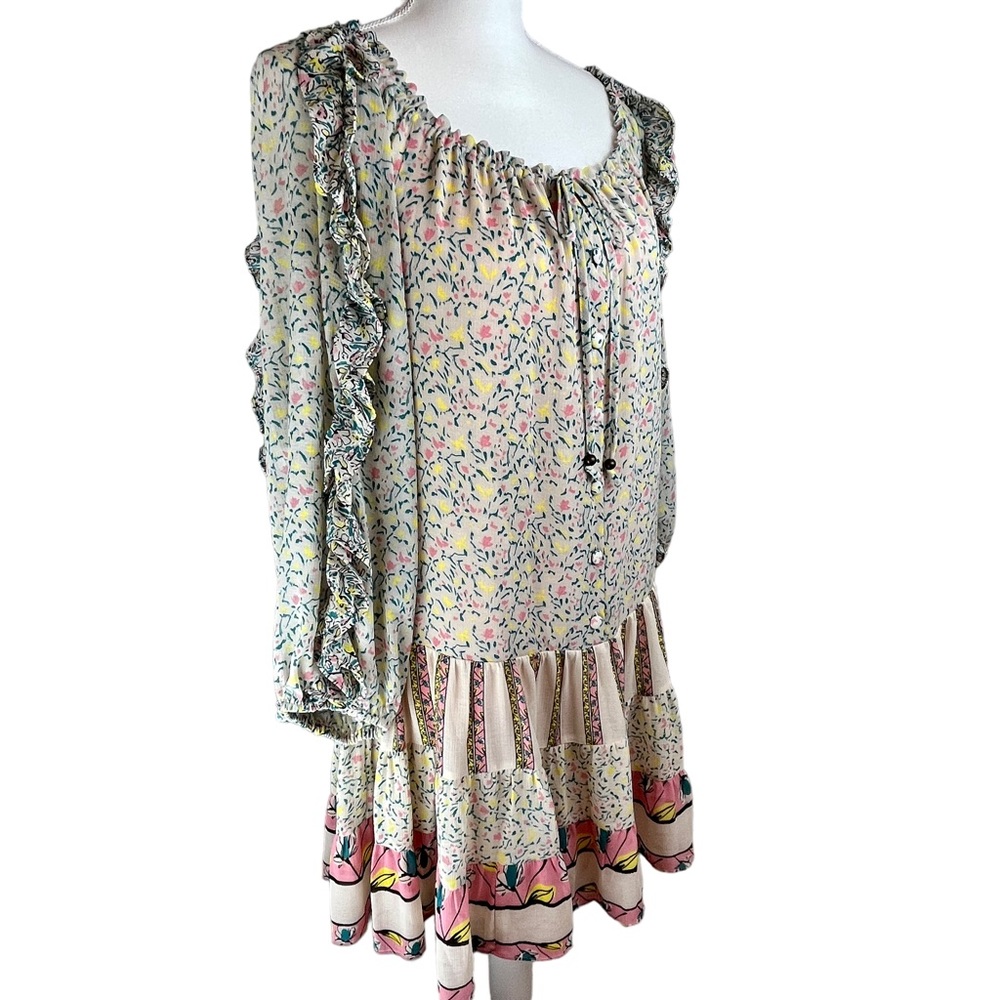 FREE PEOPLE Pink Foral Dress Mini Boho Small Flowers in Hair Babydoll Ruffles - Picture 4 of 16